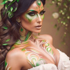 Woman with Nature-Inspired Makeup and Leaf Headdress