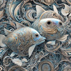 Swirling blue and copper digital artwork with intricate metallic textures