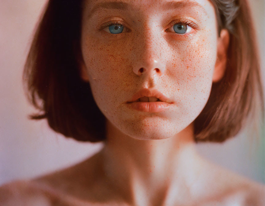 Portrait of Woman with Freckles and Short Brown Hair