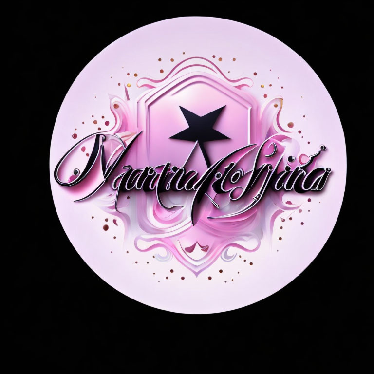 Circular graphic featuring black star, pink and purple emblem, and stylized text "Marina Floj