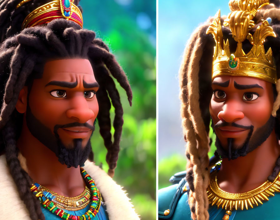 Close-Up Images: Animated Character with Crown and Various Expressions