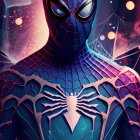 Detailed Spider-Man Suit with Intricate Web Patterns in Glowing Flora Backdrop