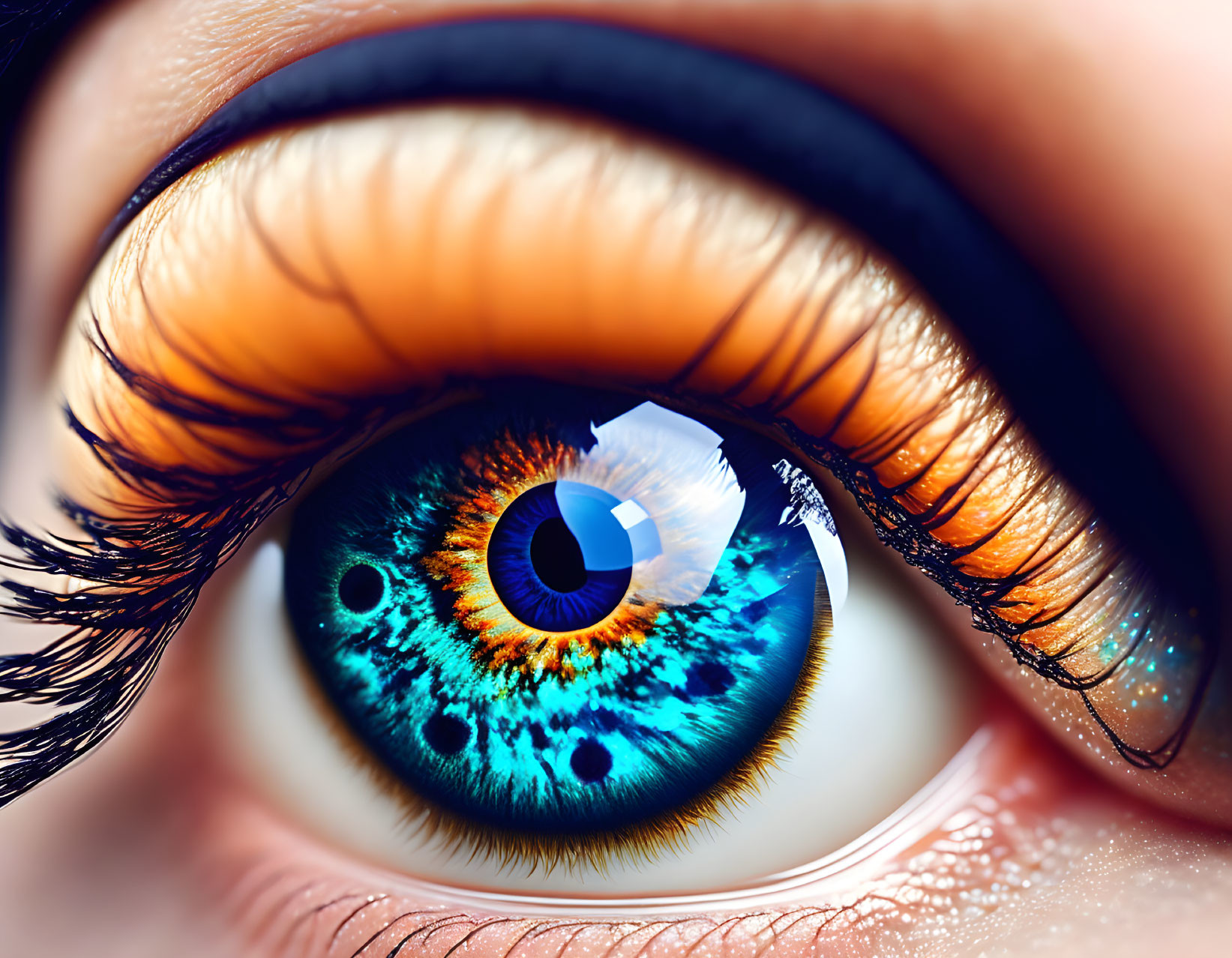 Detailed close-up of vibrant blue human eye with intricate iris patterns