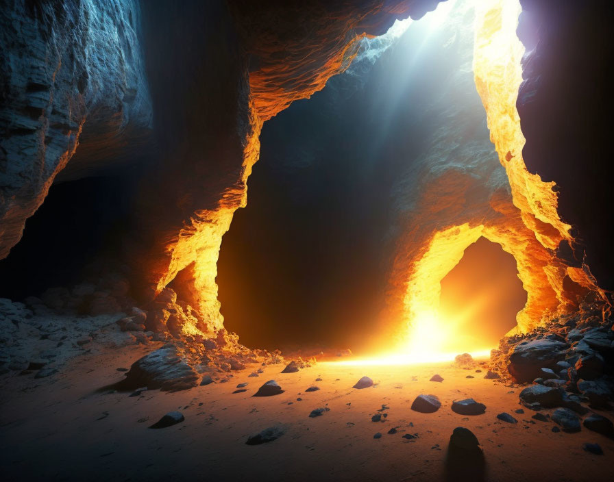 Enchanting Cave Glowing with Sunbeams