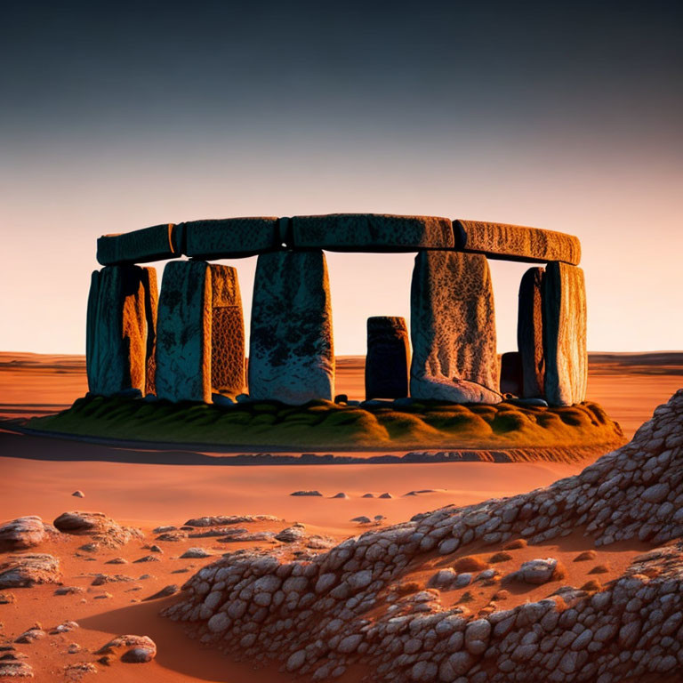 Ancient Stonehenge at Sunset with Warm Illumination