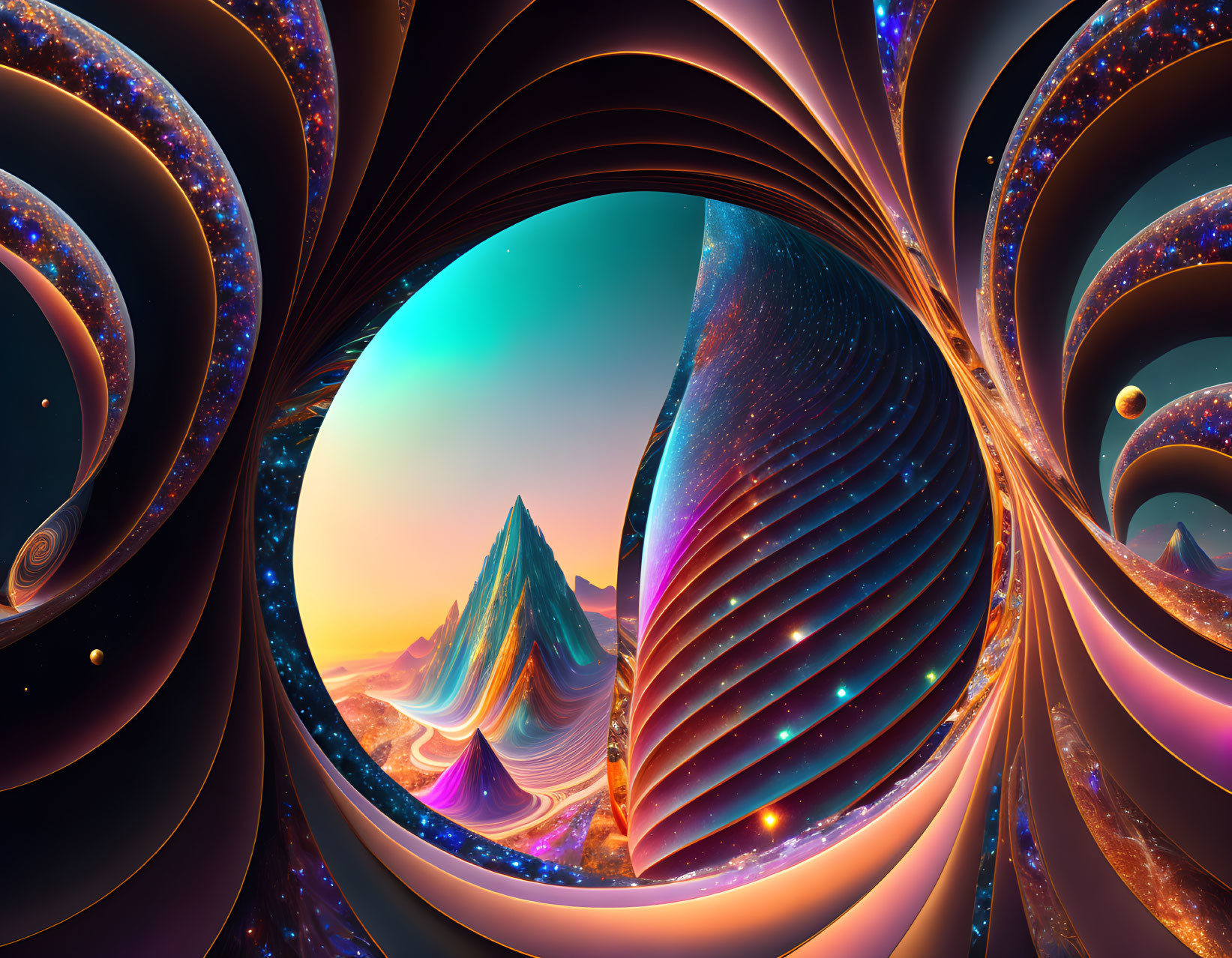 Colorful Fractal Landscape with Fluid Shapes and Spectrum of Colors