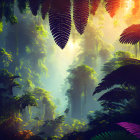 Sunlit Tropical Forest with Dense Foliage & Greenery