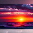 Layered Clouds Sunset Over Ocean Waves Displayed on Screen