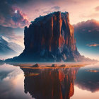 Majestic cliffs in cloudy sunrise reflection