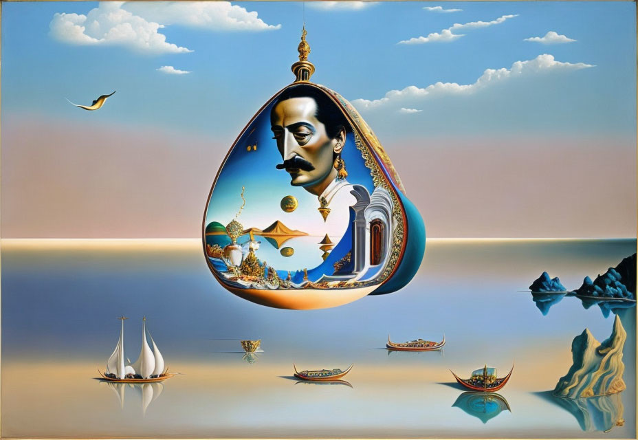 Surreal Teardrop Painting with Dreamlike Scenes