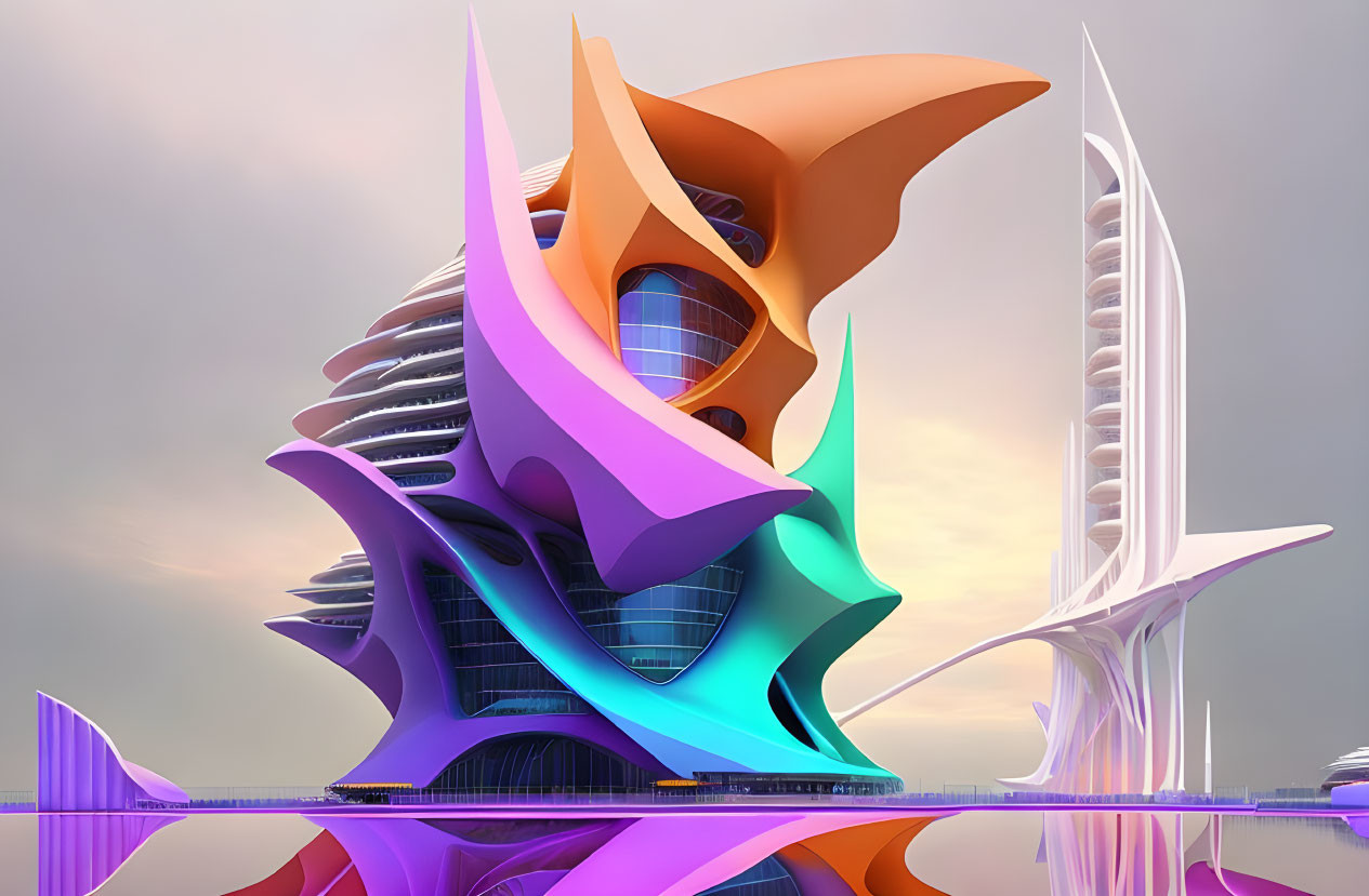 Abstract Pastel Cityscape with Futuristic Architecture Reflections