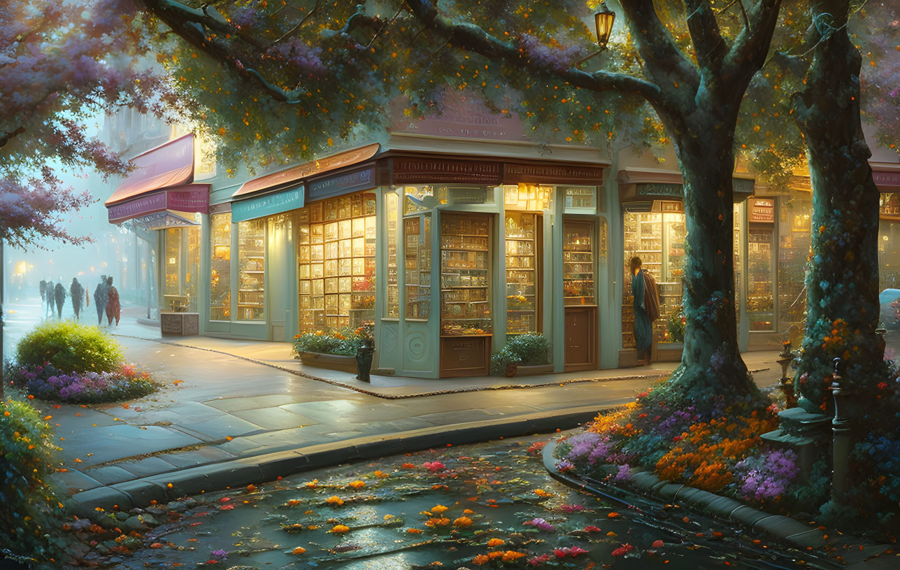 Charming Bookstore on Atmospheric Autumn Street Corner