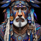 Vibrant digital art portrait of a man in indigenous attire