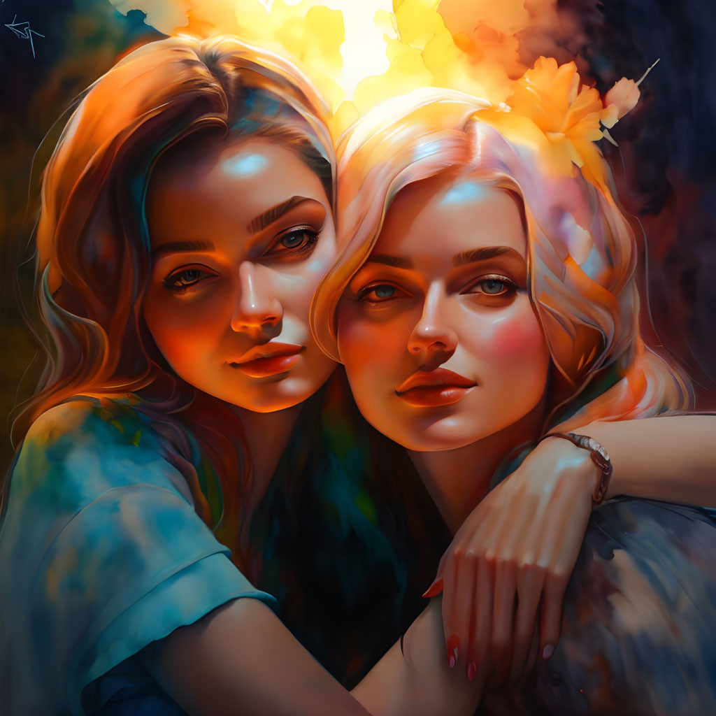 Intimate portrait of two women in warm, vibrant colors