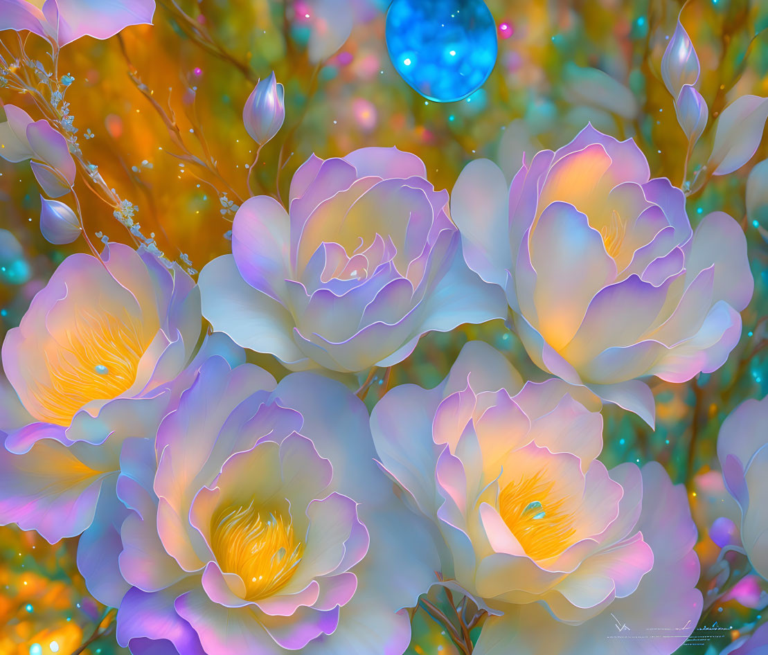 Vivid Luminescent Roses on Multicolored Dreamlike Background