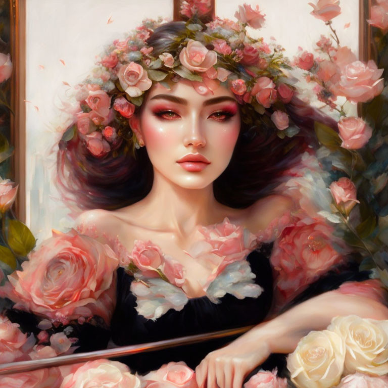 Woman with Floral Crown Painting: Romantic Soft Ambiance