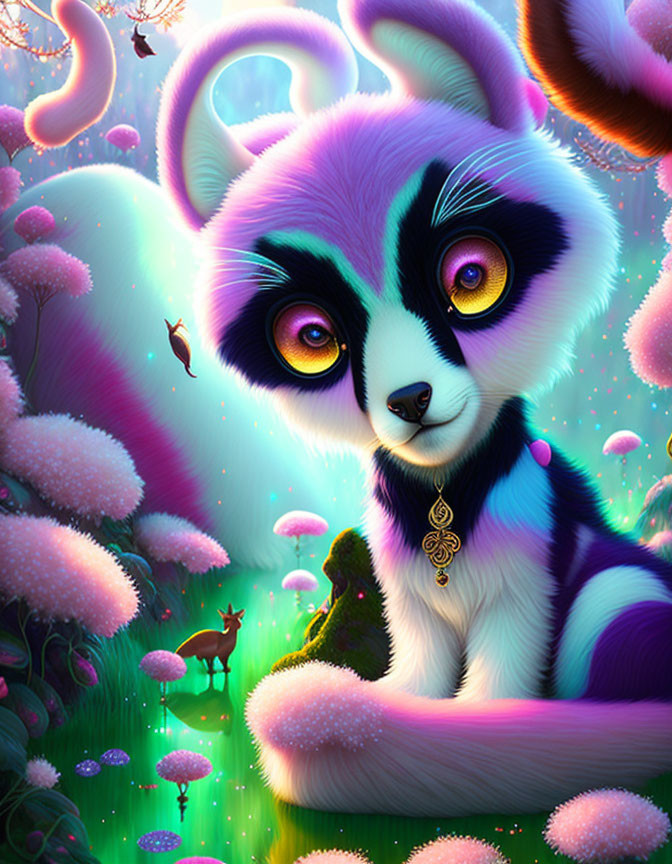 Colorful Stylized Lemur Artwork in Fantasy Forest