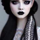 Elaborate Gothic makeup on female figure with jeweled forehead piece