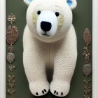 Textured polar bear with floral and butterfly motifs on green background