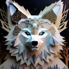 Geometric wolf head with starry night sky and pine tree silhouettes