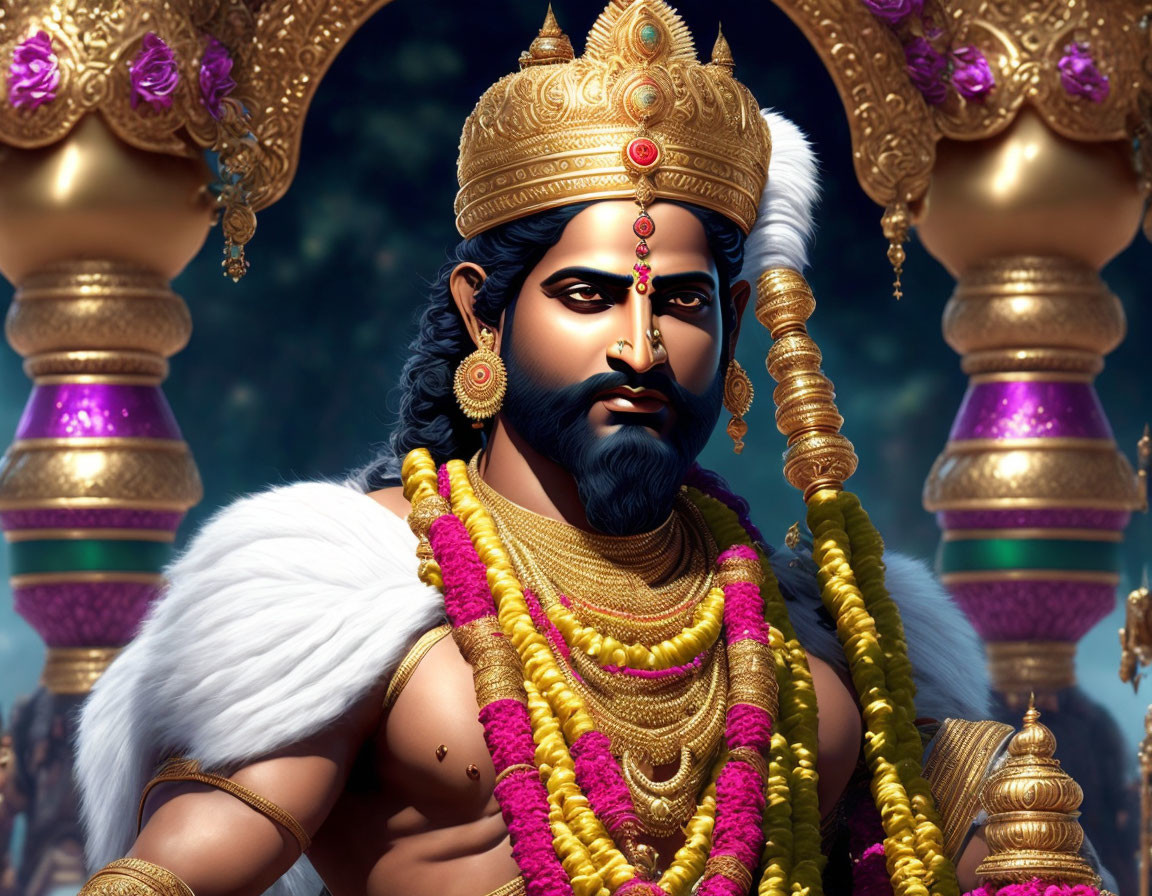 Regal male figure with traditional Indian adornments