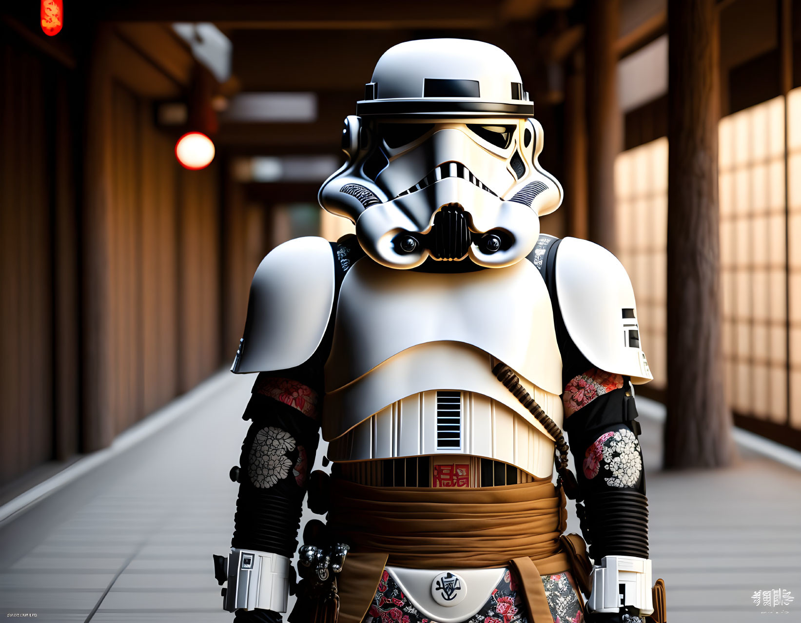 Japanese-inspired Stormtrooper in traditional setting with red lantern