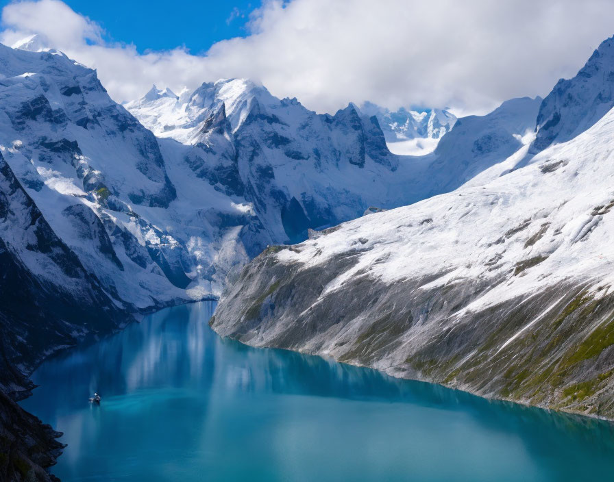 Turquoise Glacier Lake Surrounded by Snow-Capped Peaks