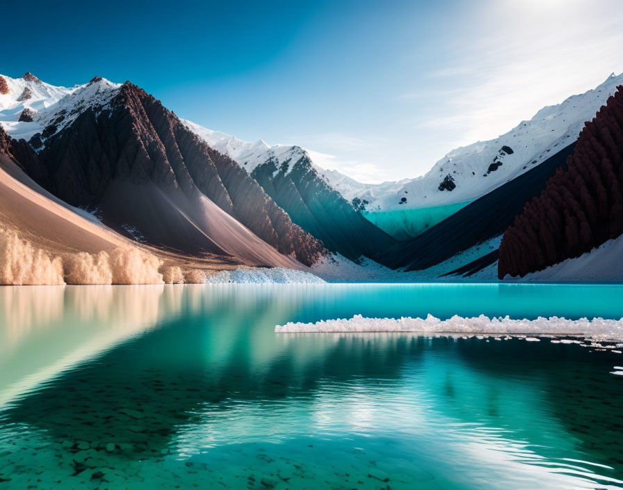 Snowy Peaks Surround Serene Turquoise Mountain Lake