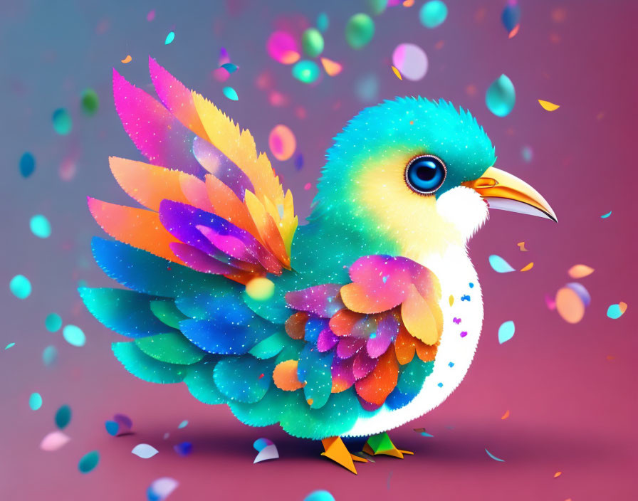 Colorful Stylized Bird Illustration on Pink Background