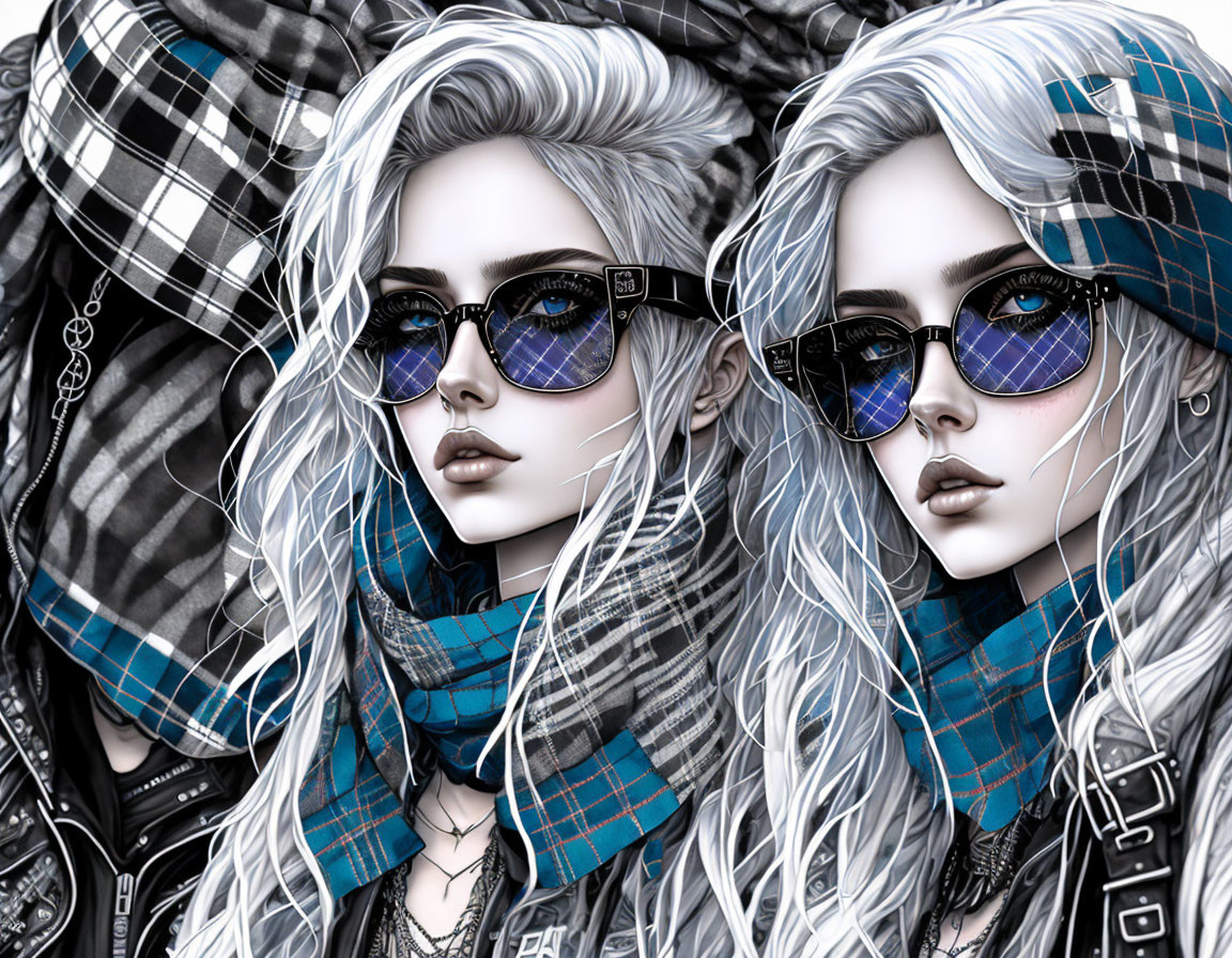 Pale Skin & White Hair Characters in Plaid Accessories & Sunglasses