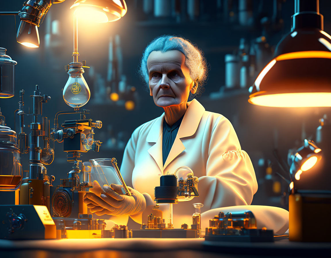 Elderly Female Scientist Examining Petri Dish in Lab