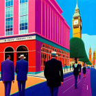 Colorful street scene illustration with Big Ben.