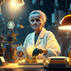 Elderly Female Scientist Examining Petri Dish in Lab