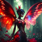 Mystical creature with radiant butterfly wings in enchanted forest