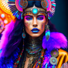 Colorful Carnival Attire with Feathered Headdress