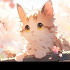 Illustrated Cat with Blue Eyes and Golden Necklace in Dreamy Landscape