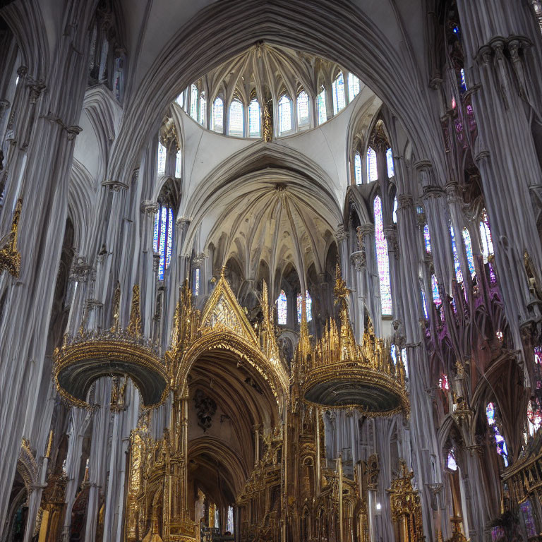 Gothic Cathedral with Vaulted Ceilings & Golden Altarpiece