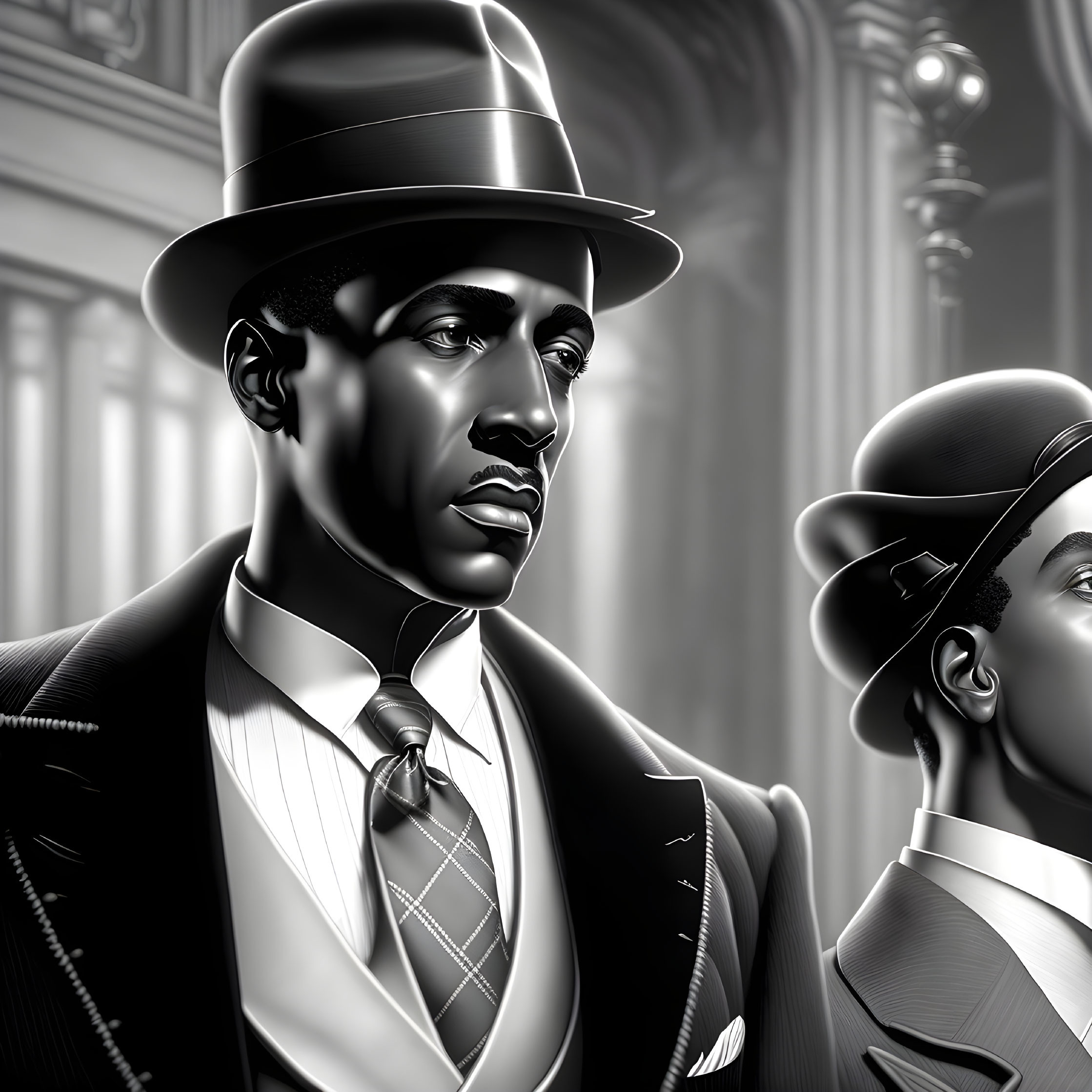 Vintage men in hats in classic black and white illustration