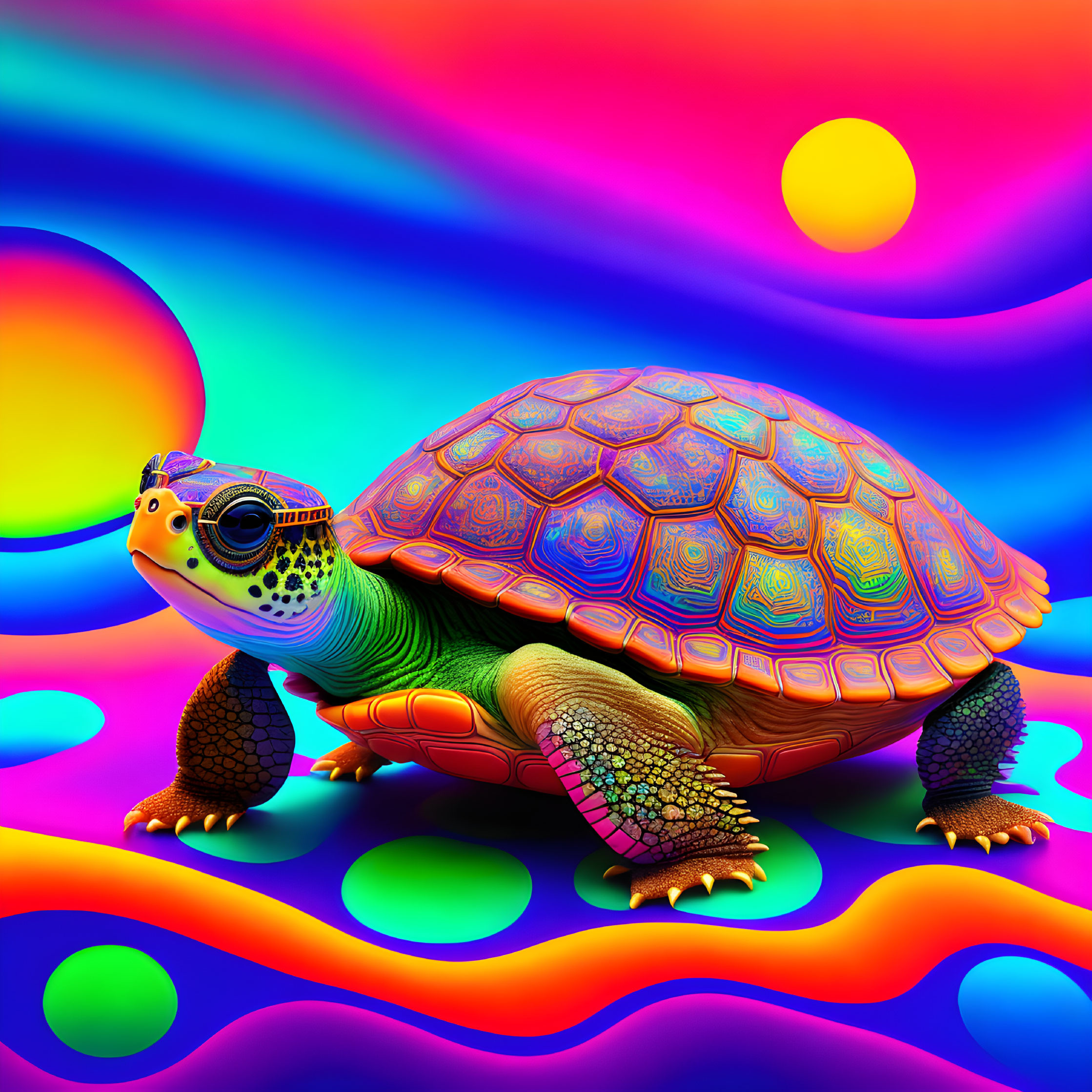 Colorful Stylized Turtle on Psychedelic Background