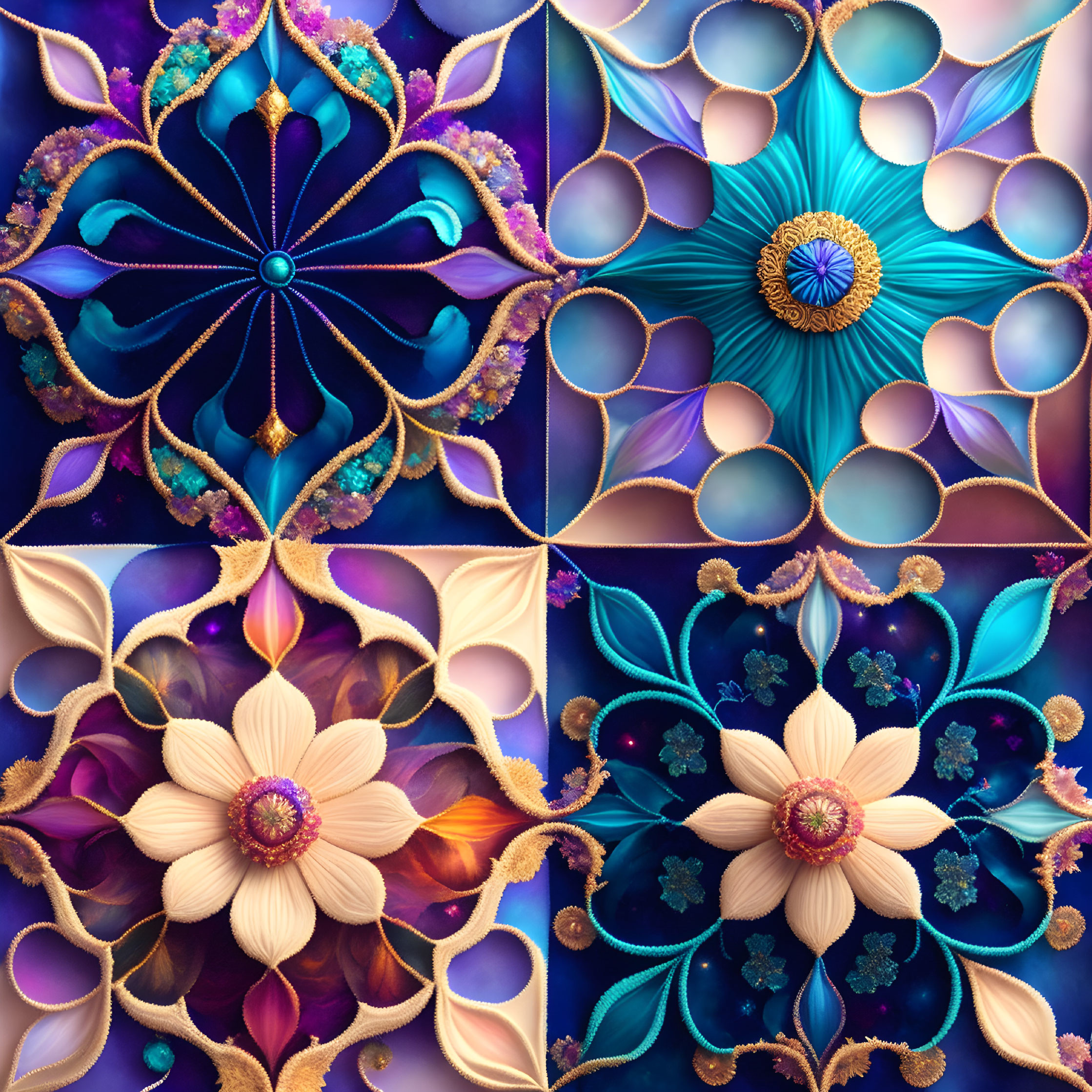 Intricately Designed Mandalas with Jewel Tones and Gold Accents