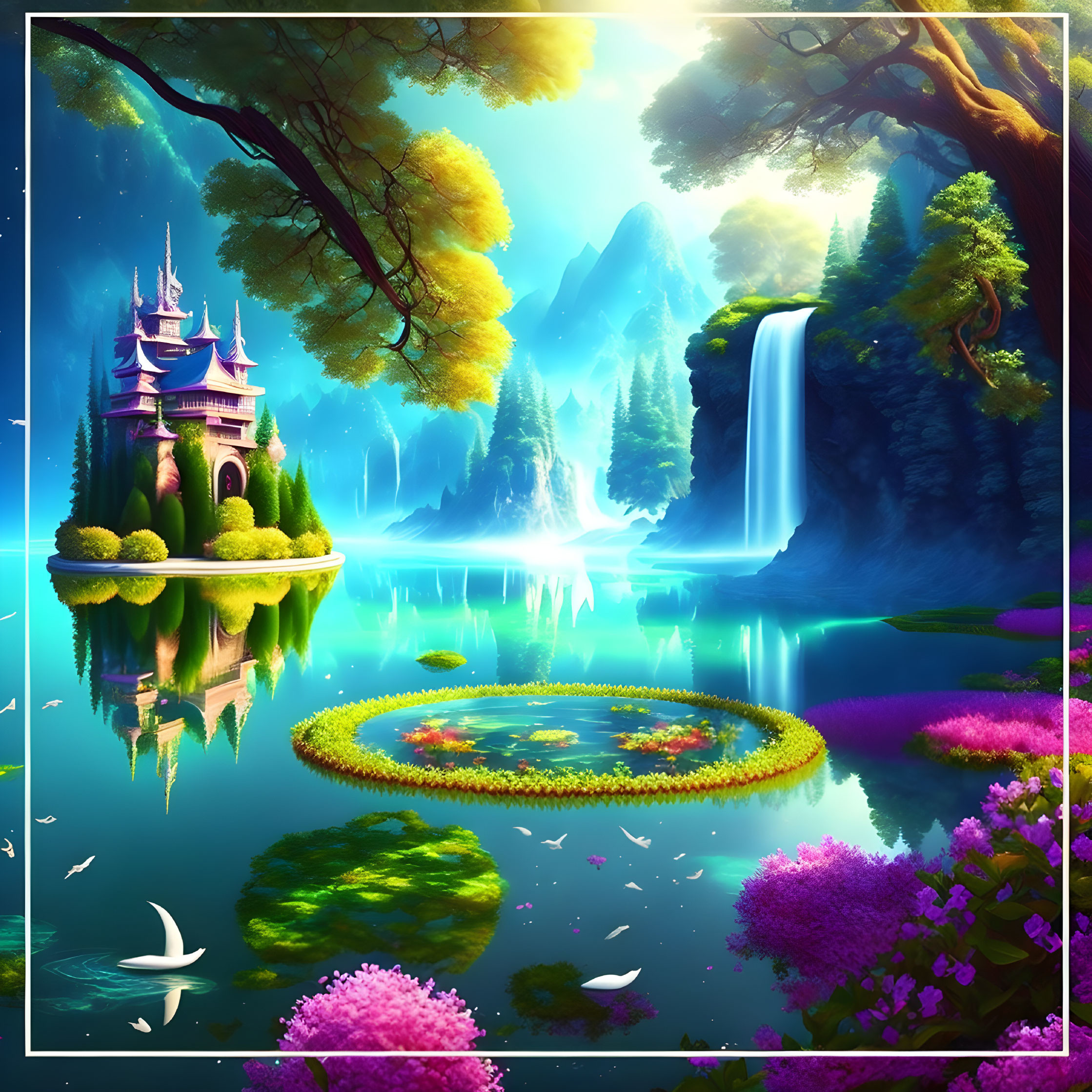 Majestic castle in vibrant fantasy landscape