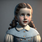 Vintage-style animated children with detailed expressions and 1940s clothing in a curious pose.