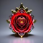 Stylized rose in transparent sphere with gold leaves and sparkles