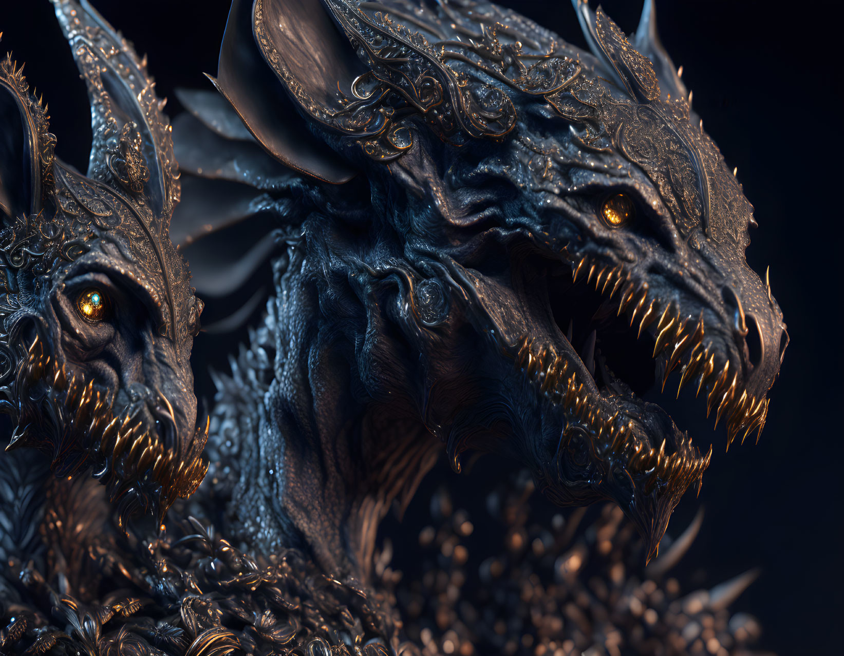 Detailed Fantasy Dragons with Glowing Eyes and Intricate Horns