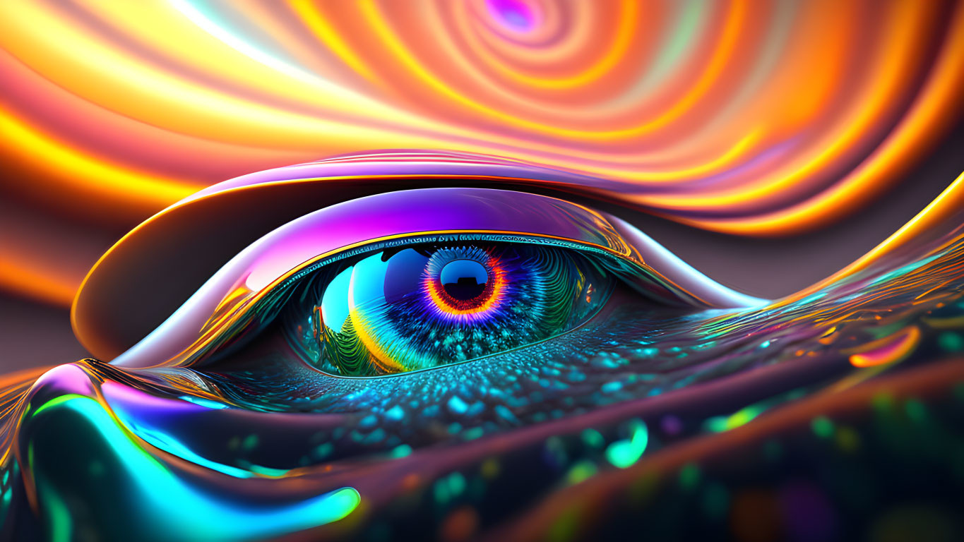 Colorful Abstract Eye Art with Rainbow Swirls