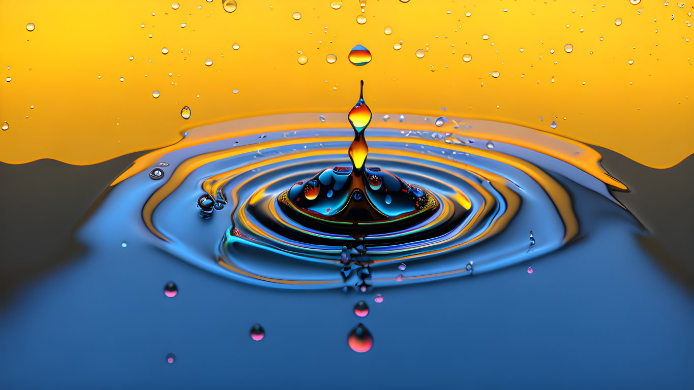 Vibrant high-speed water droplet collision with suspended droplets and reflections