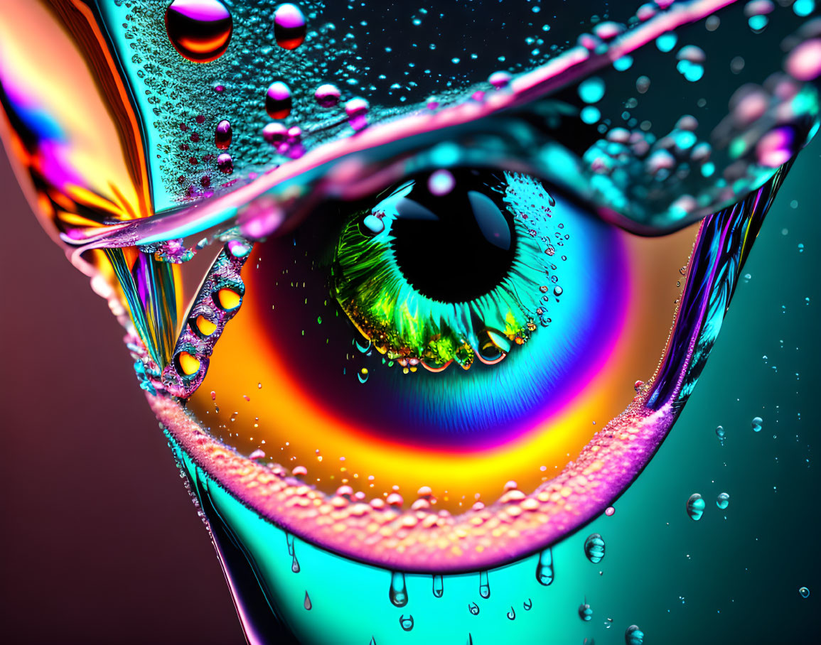 Colorful Close-Up Eye Illustration with Water Droplets