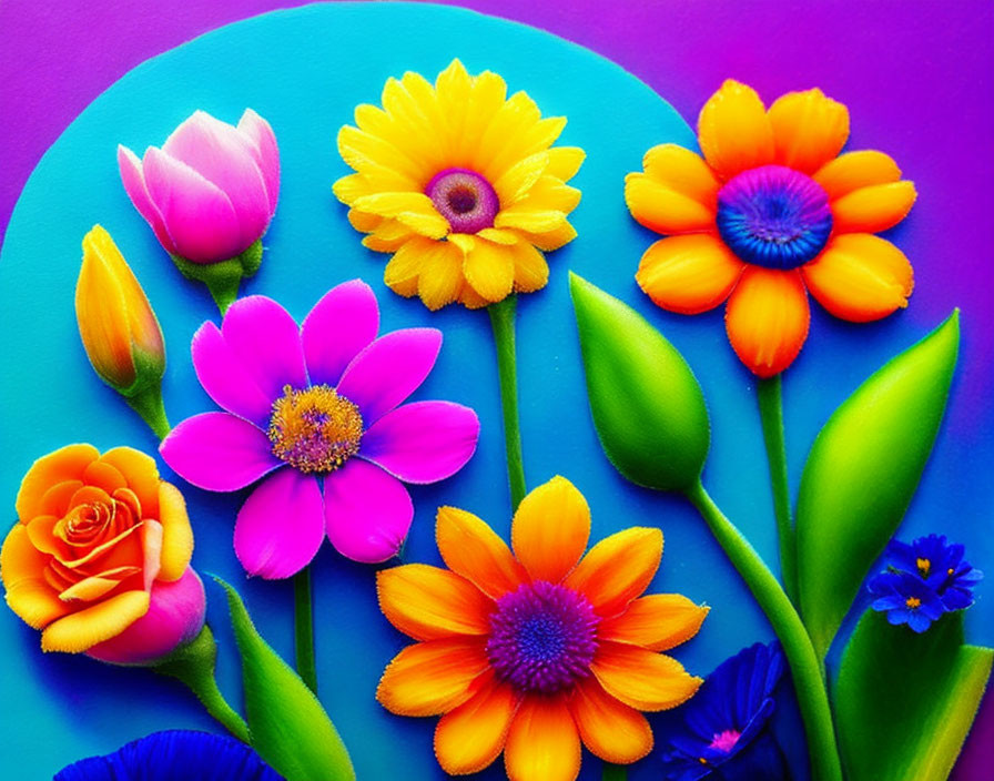 Colorful Flower Arrangement on Purple and Blue Gradient Background