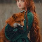 Woman with Flowers in Hair and Ornate Floral Dress: Ethereal and Romantic Blue-Eyed G