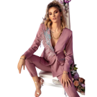 Blonde woman with floral hairpiece in pink blazer illustration